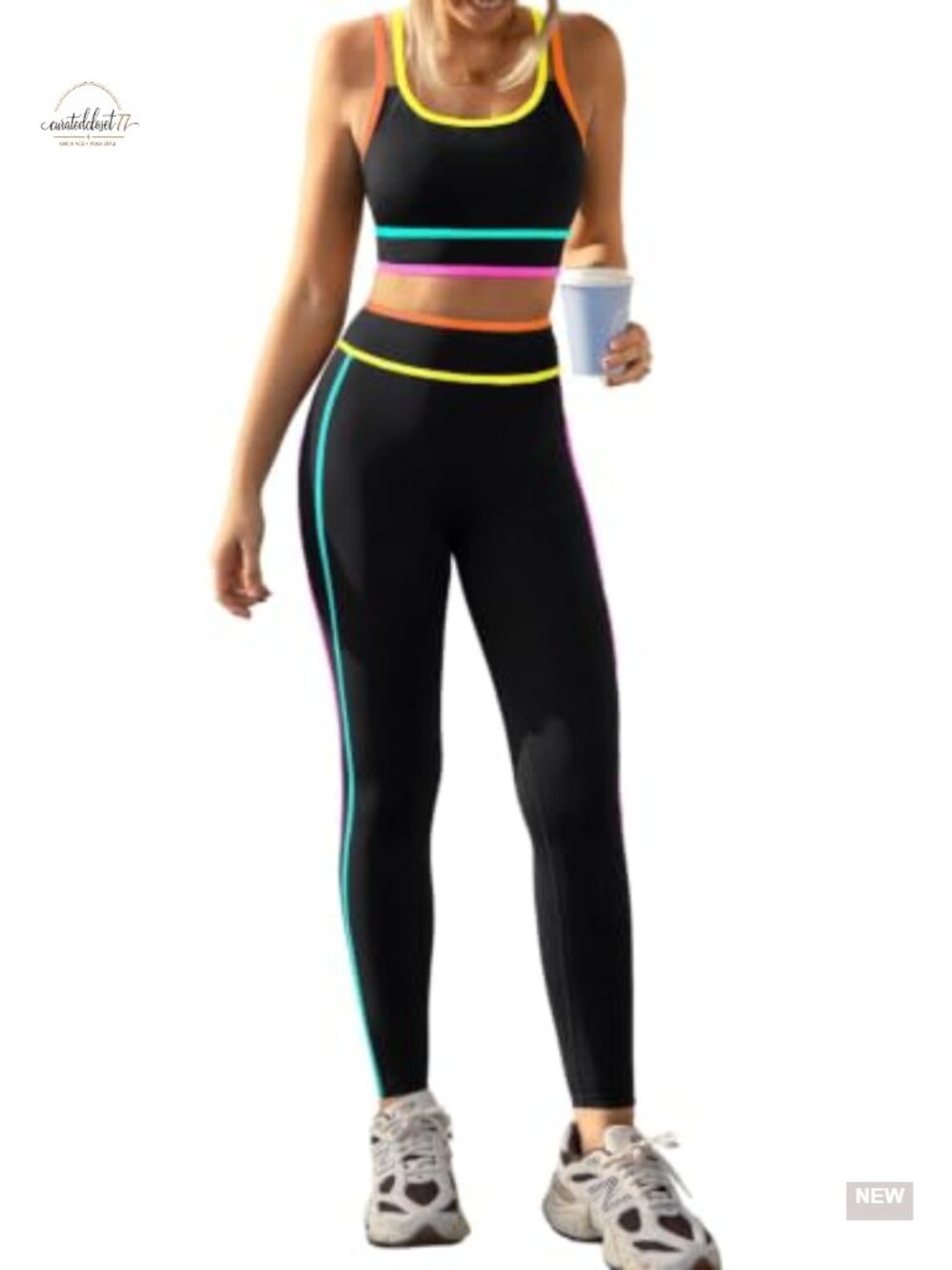 Women's 2-Piece Workout Set High Waisted Leggings Cross Back Sports Bra Yoga
